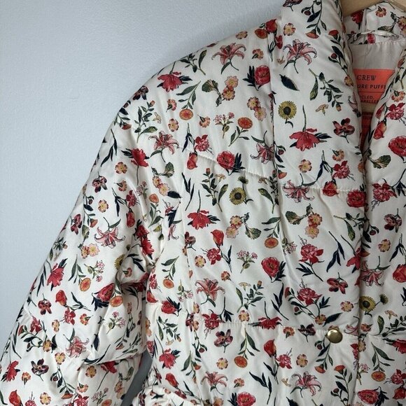 J Crew Puffer Jacket Womens XXS Cream Floral Cottagecore Grannycore Warm Boho - Picture 4 of 16